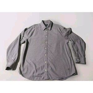Vintage J Peterman Shirt Mens Large Gray Shepherd's Check Button Up Band Collar
